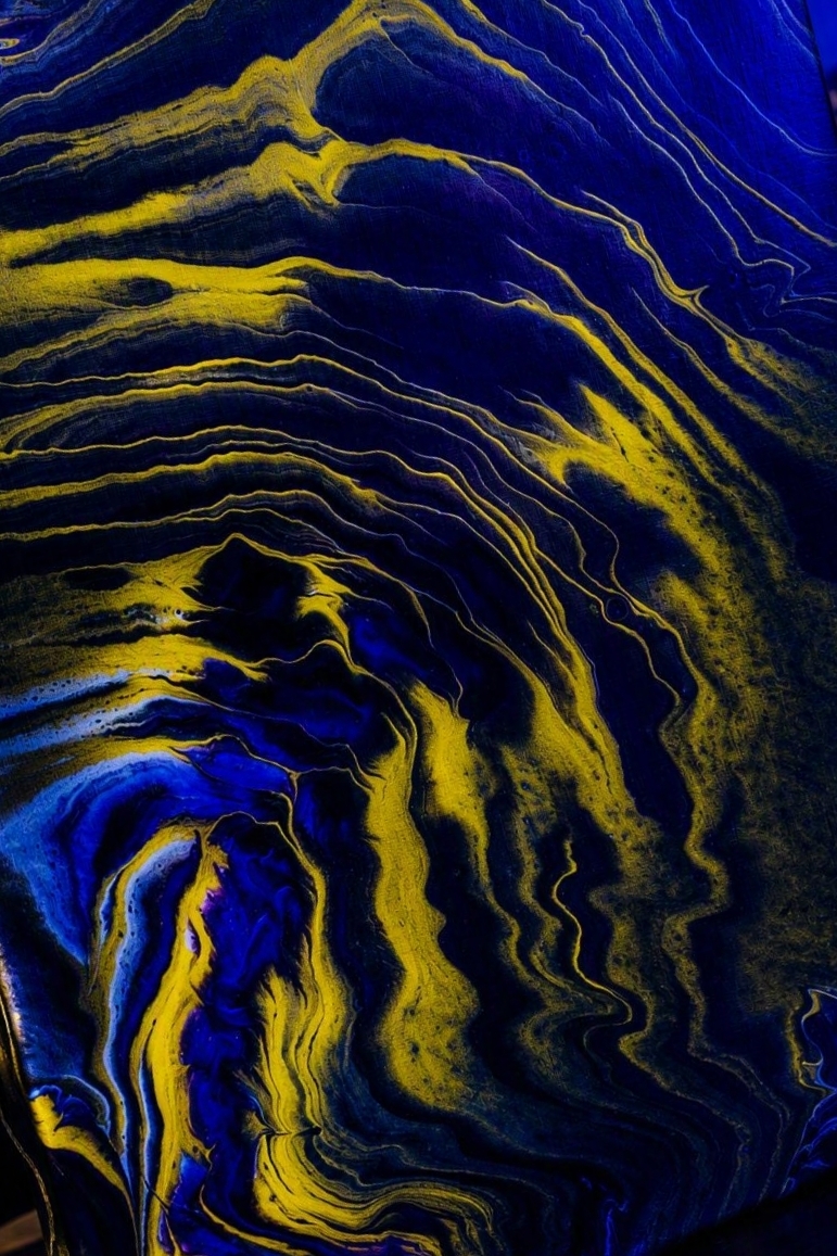 Golden Pollen Drift - pour painting by Chris Broussard